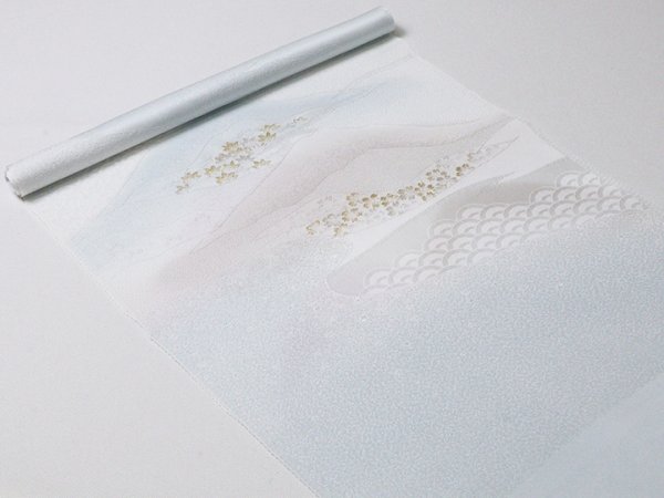画像5: 帯揚げ　金銀縫取二色遠山霞　藍白／淡紅藤・潤色（03） (5)