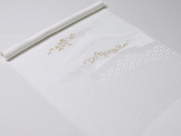 画像5: 帯揚げ　金銀縫取二色遠山霞　白（06） (5)