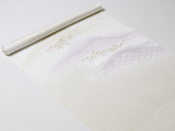 画像5: 帯揚げ　金銀縫取二色遠山霞　練色／白緑・白藤色（04） (5)
