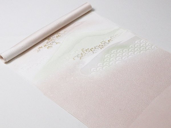 画像5: 帯揚げ　金銀縫取二色遠山霞　薄桜／練色・白緑（01） (5)