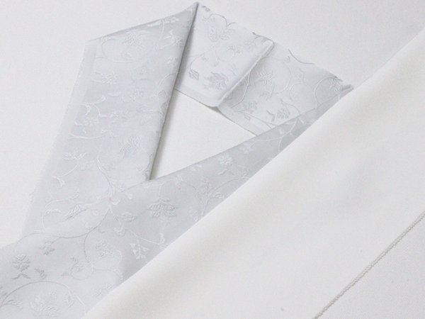 画像2: 半襟　紋意匠　更紗唐草　白鼠（しろねず）（06） (2)