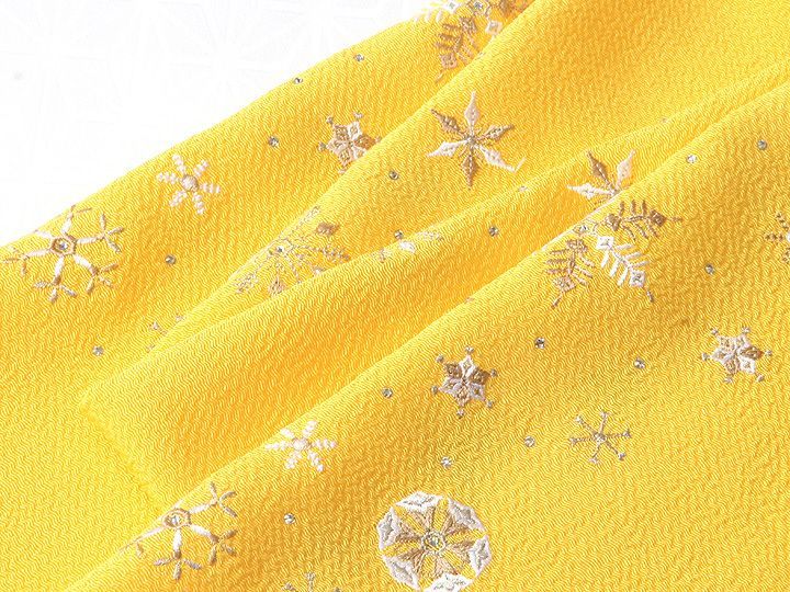 刺繍帯揚げ 雪花紋 レモンイエロー|京都の着物和装小物 ゑり正
