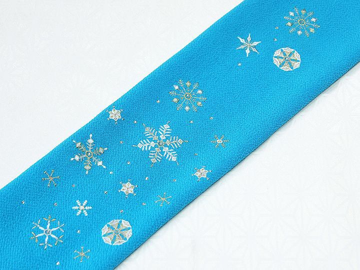 刺繍帯揚げ 雪花紋 ターコイズブルー（05）｜京都の着物和装小物 ゑり正