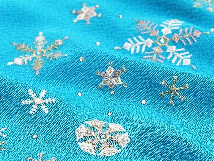 刺繍帯揚げ 雪花紋 ターコイズブルー （05）｜京都の着物和装小物 ゑり正