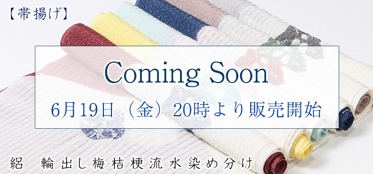 帯揚げ　絽　輪出し梅桔梗流水染め分け